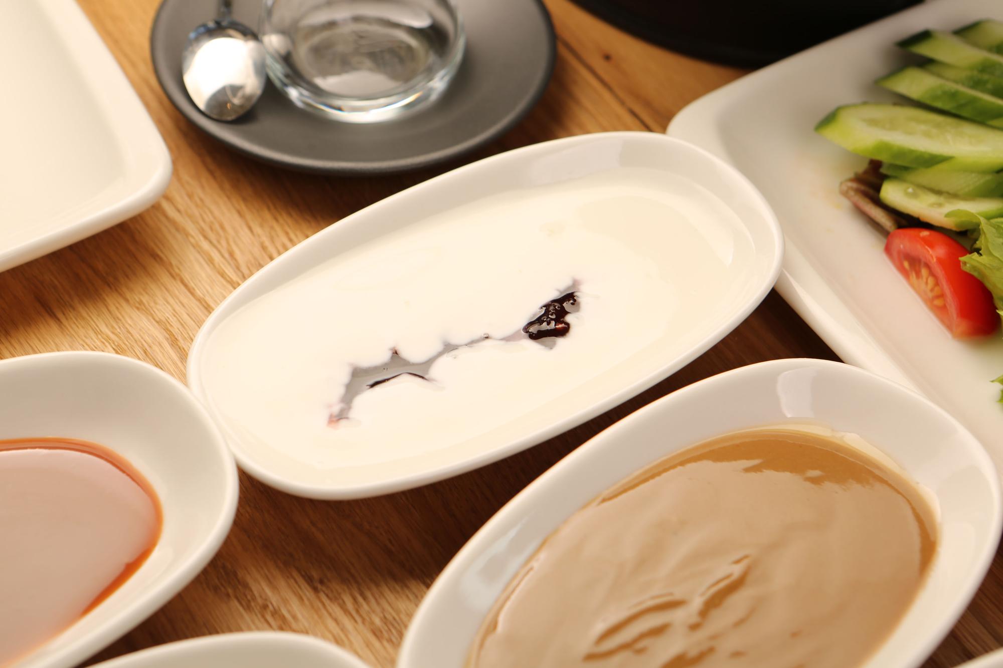 Close-up of plated entrée with garnish