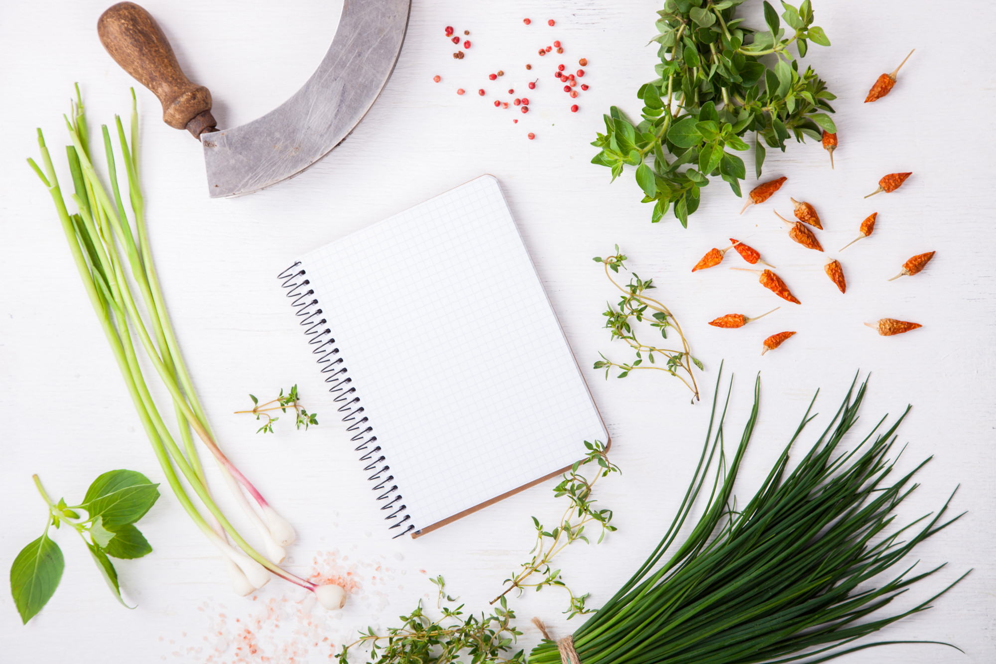 Workshop table with herbs and tools